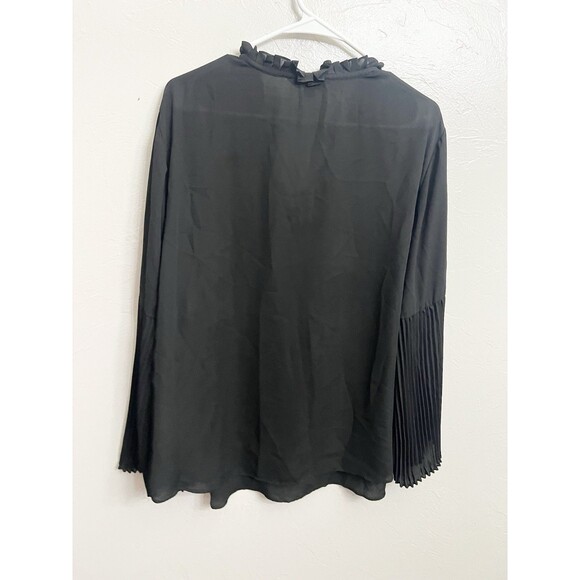 Lauren Ralph Lauren Black Top 2X Pleated Drape Stretch Minimalist Balloon Sleeve - Picture 7 of 7